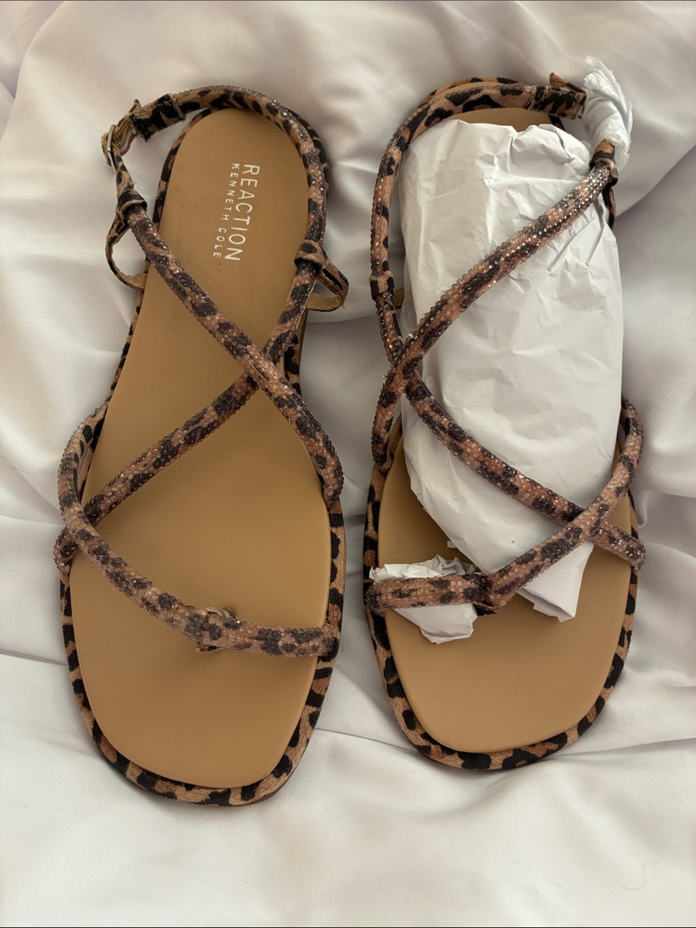 Reaction Kenneth Cole Leopard Strap Flat Sandals - beaded size 9